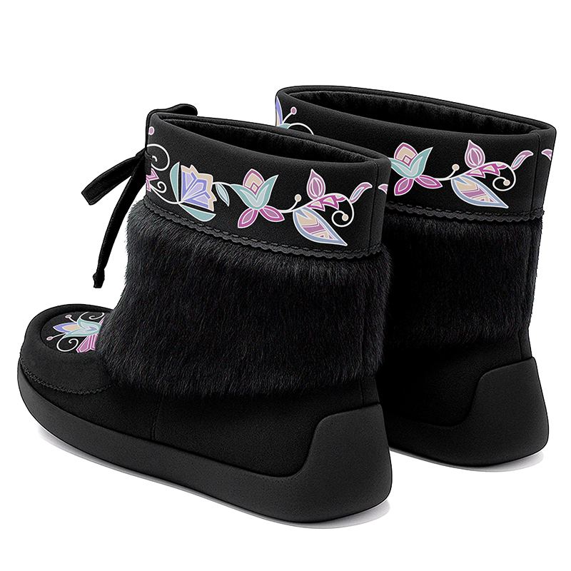 Moonlit Frost Black Leather MocLux Ankle with Fur