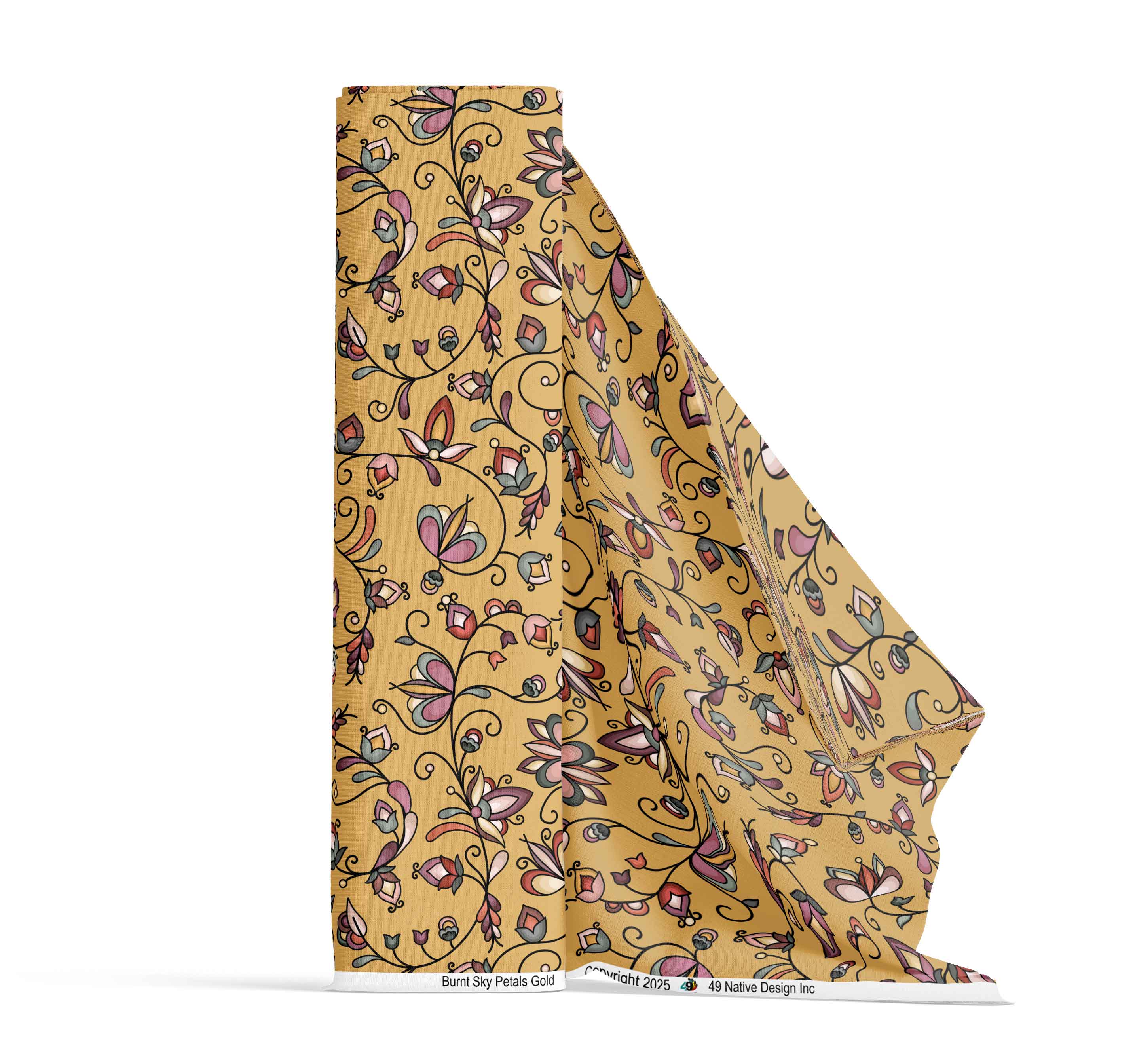 Burnt Sky Petals Gold Cotton Poplin