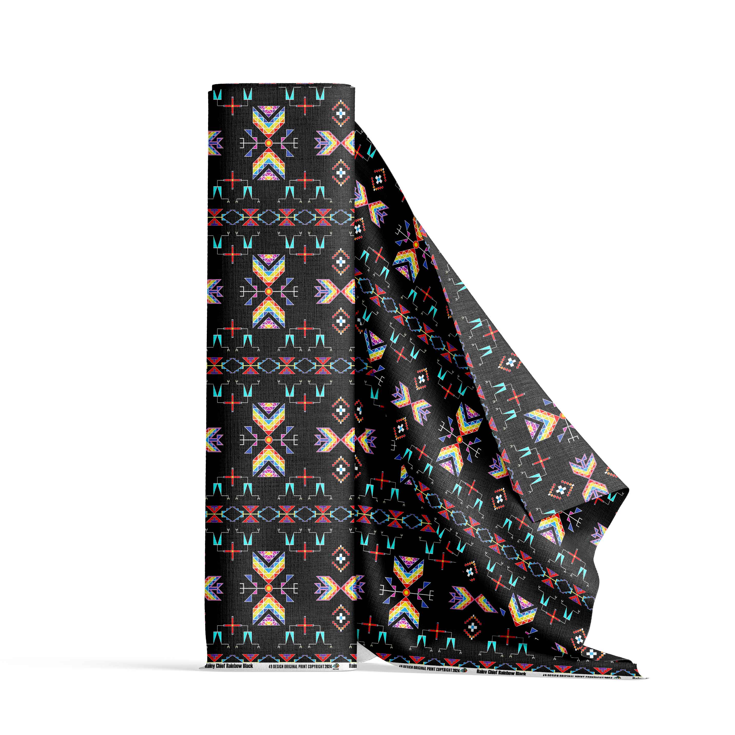Rainy Chief Rainbow Black Cotton Fabric