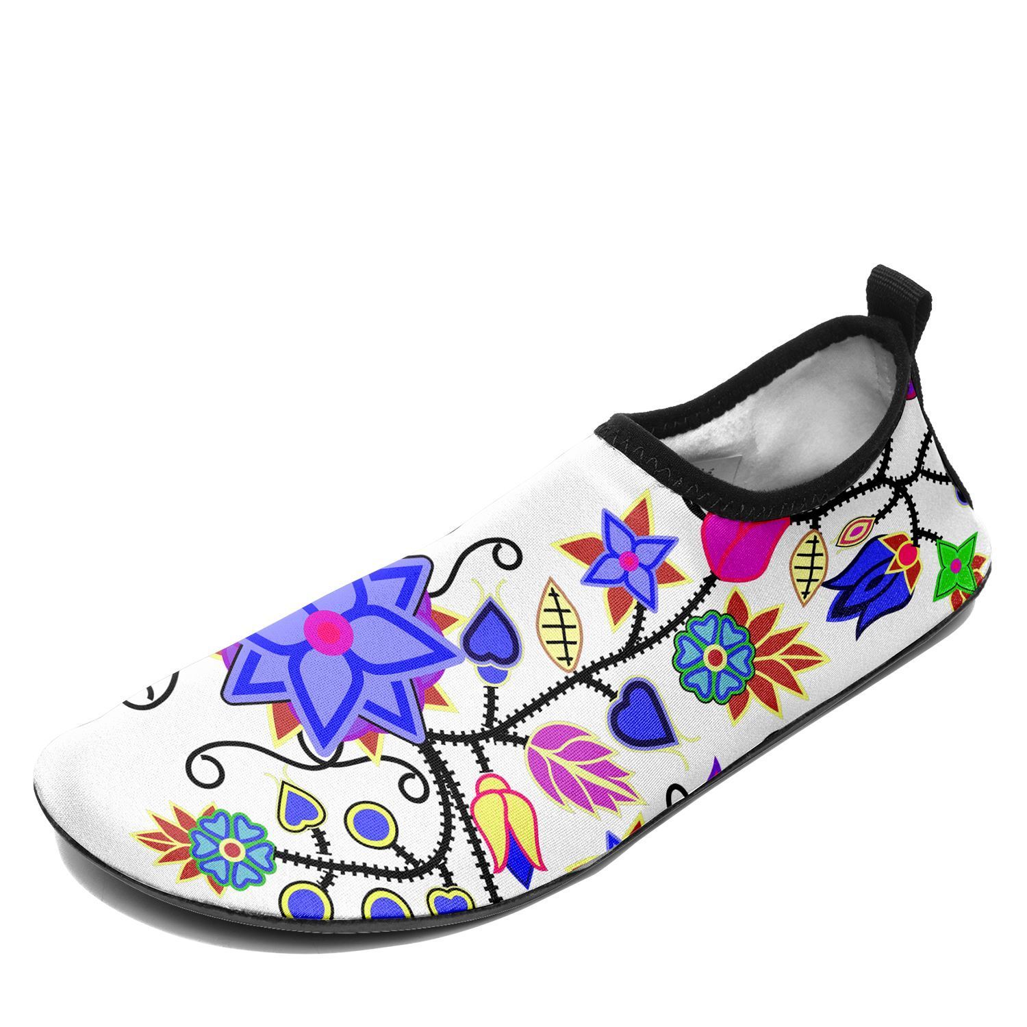 Floral Beadwork Seven Clans White Sockamoccs Kid's Slip On Shoes 49 Dzine