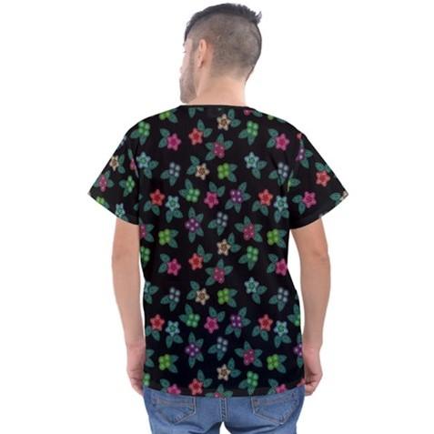 Berry Flowers Black Men's Scrub Top dresses 49 Dzine