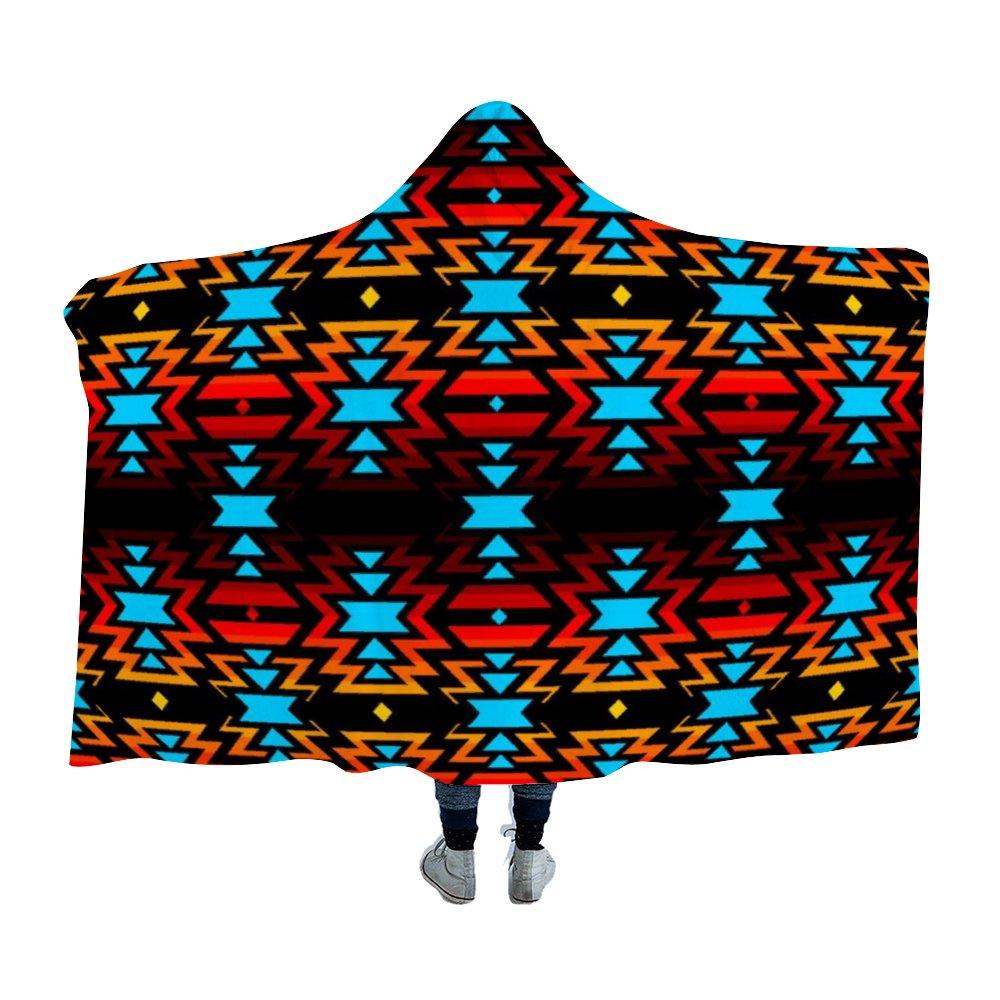 Black Fire and Turquoise Hooded Blanket 49 Dzine
