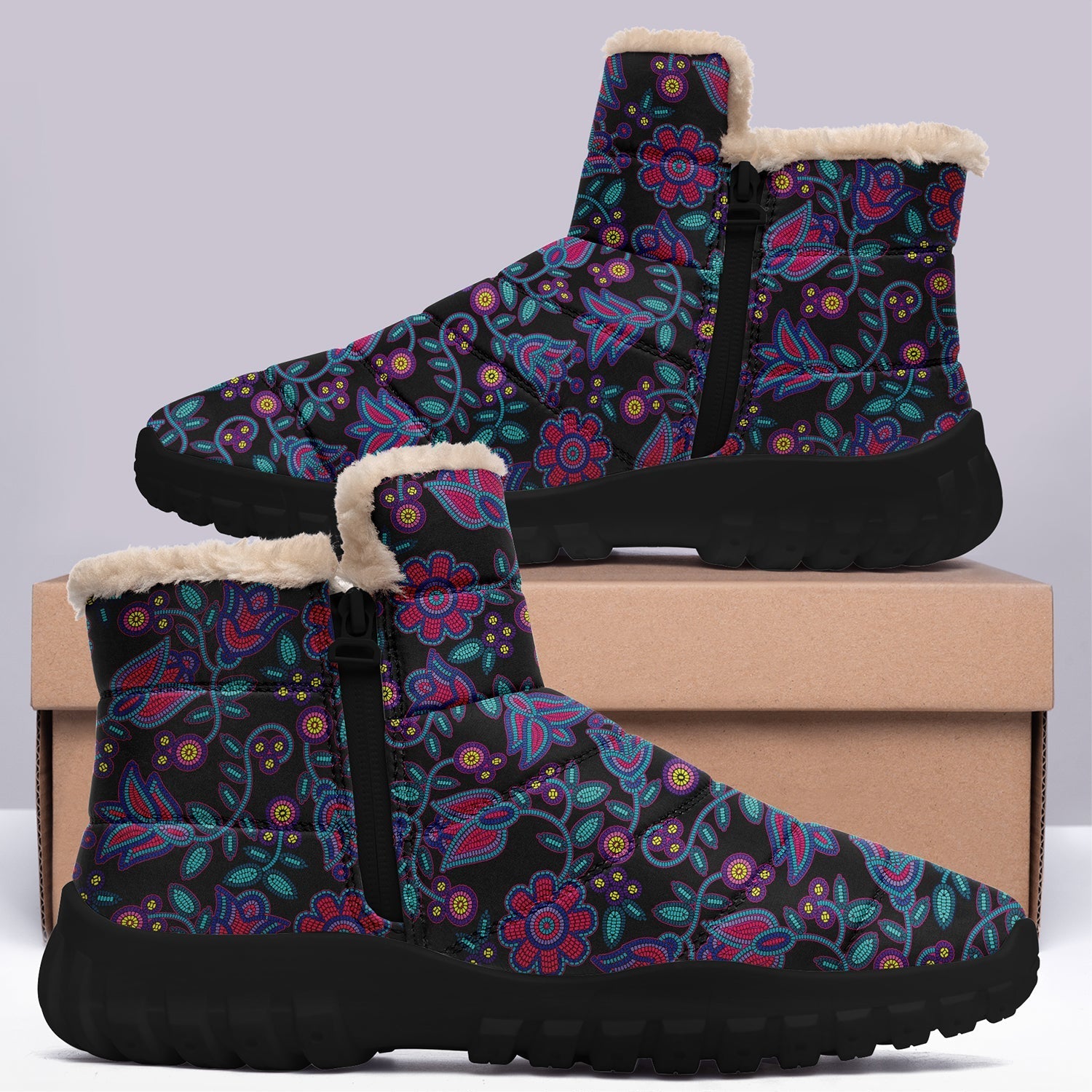 Winter Legacy Beaded Nouveau Coal Zipper Winter Boot with Fur Lining