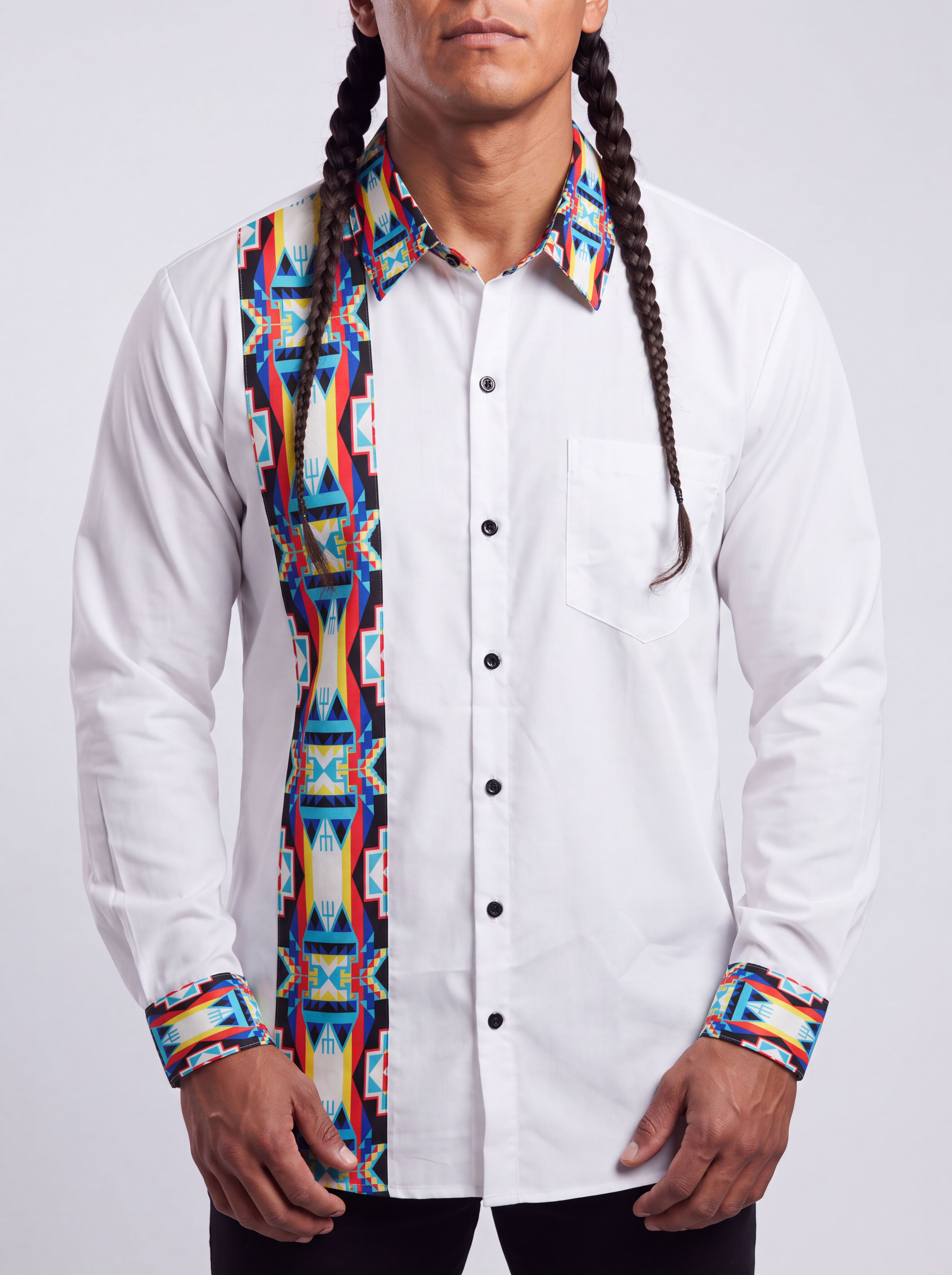 Blanket Strip White II Long Sleeve Geometric Dress Shirt