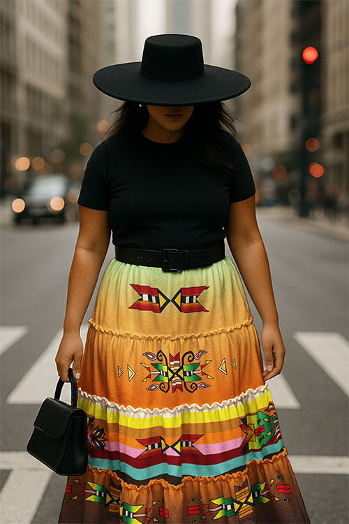 Heritage Tapestry Geometric Three Tier Skirt