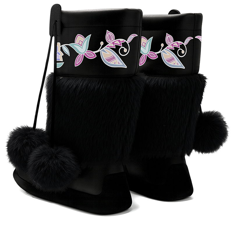 Moonlit Frost Real Black Leather MocLux Calf with Fur