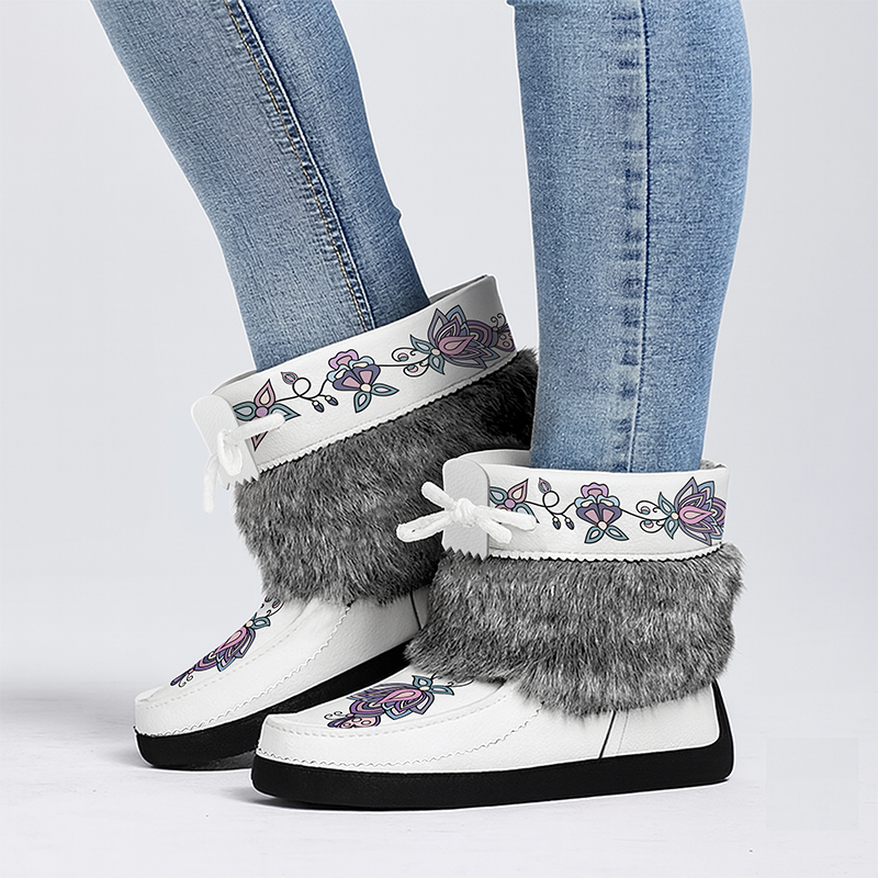 Snow Petal Spirit Leather MocLux Ankle with Fur