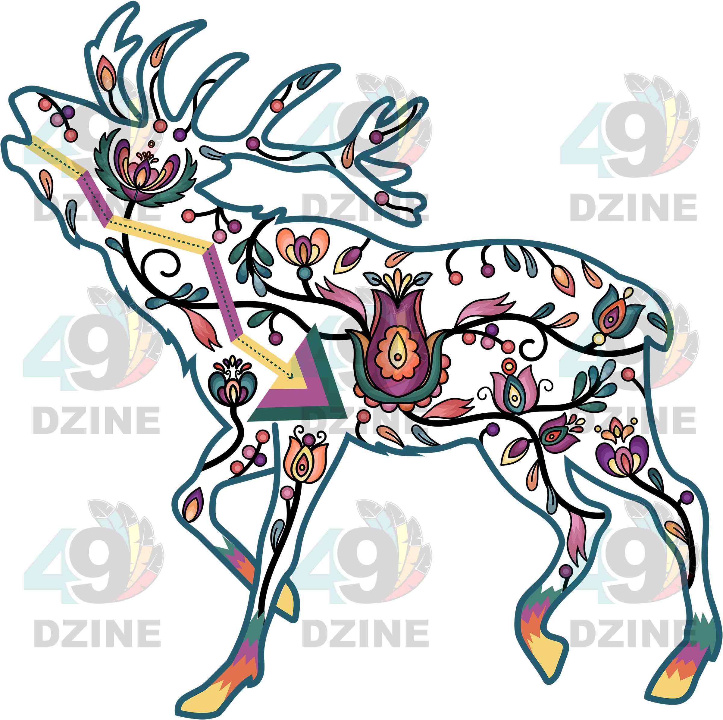 Elk Floral Animals 01 Various Sizes