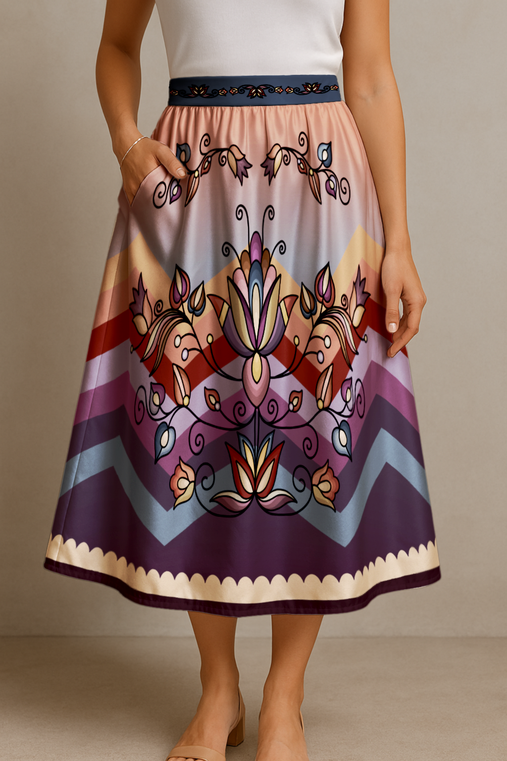 Ember Blossom Midi Skirt
