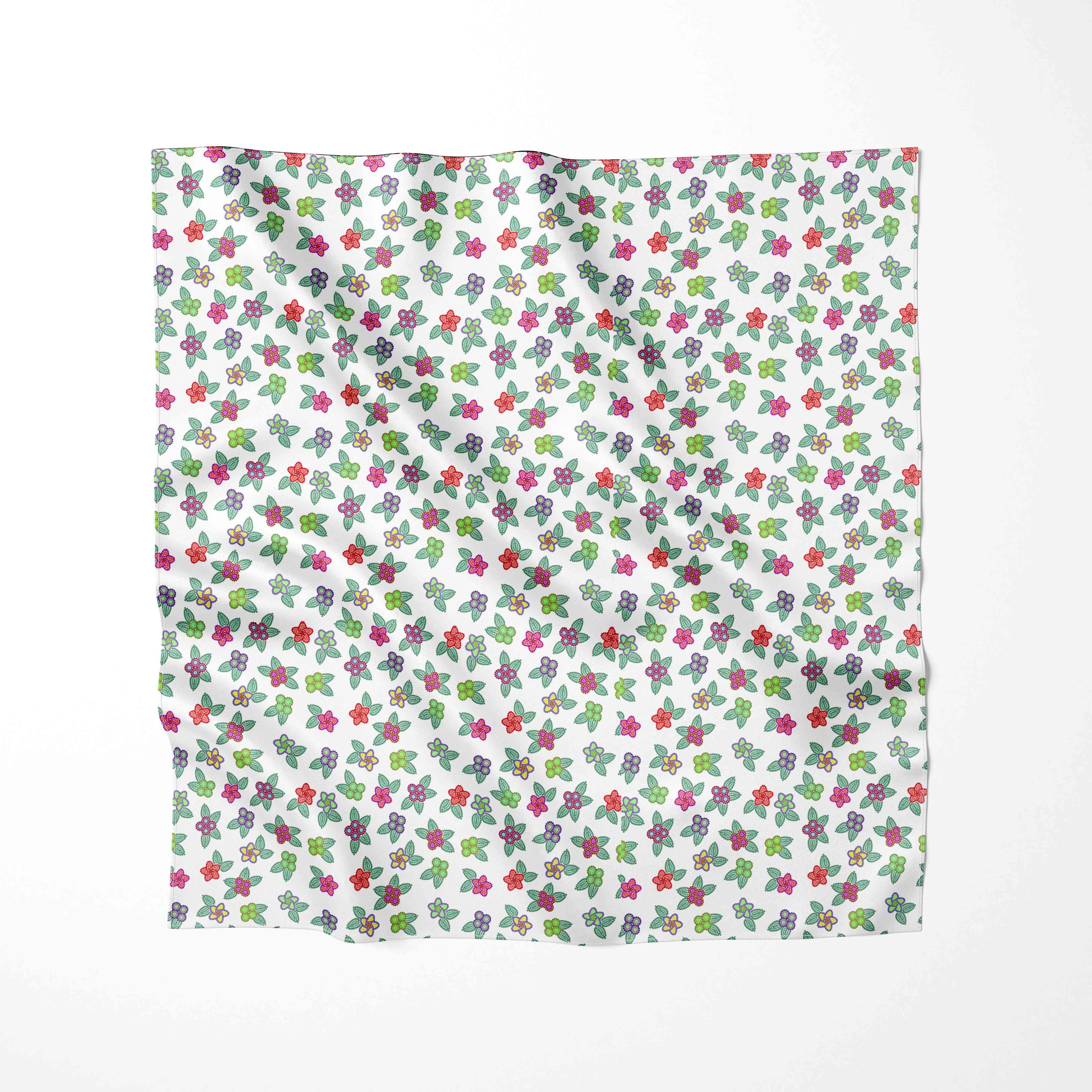 Berry Flowers White Satin Fabric By the Yard