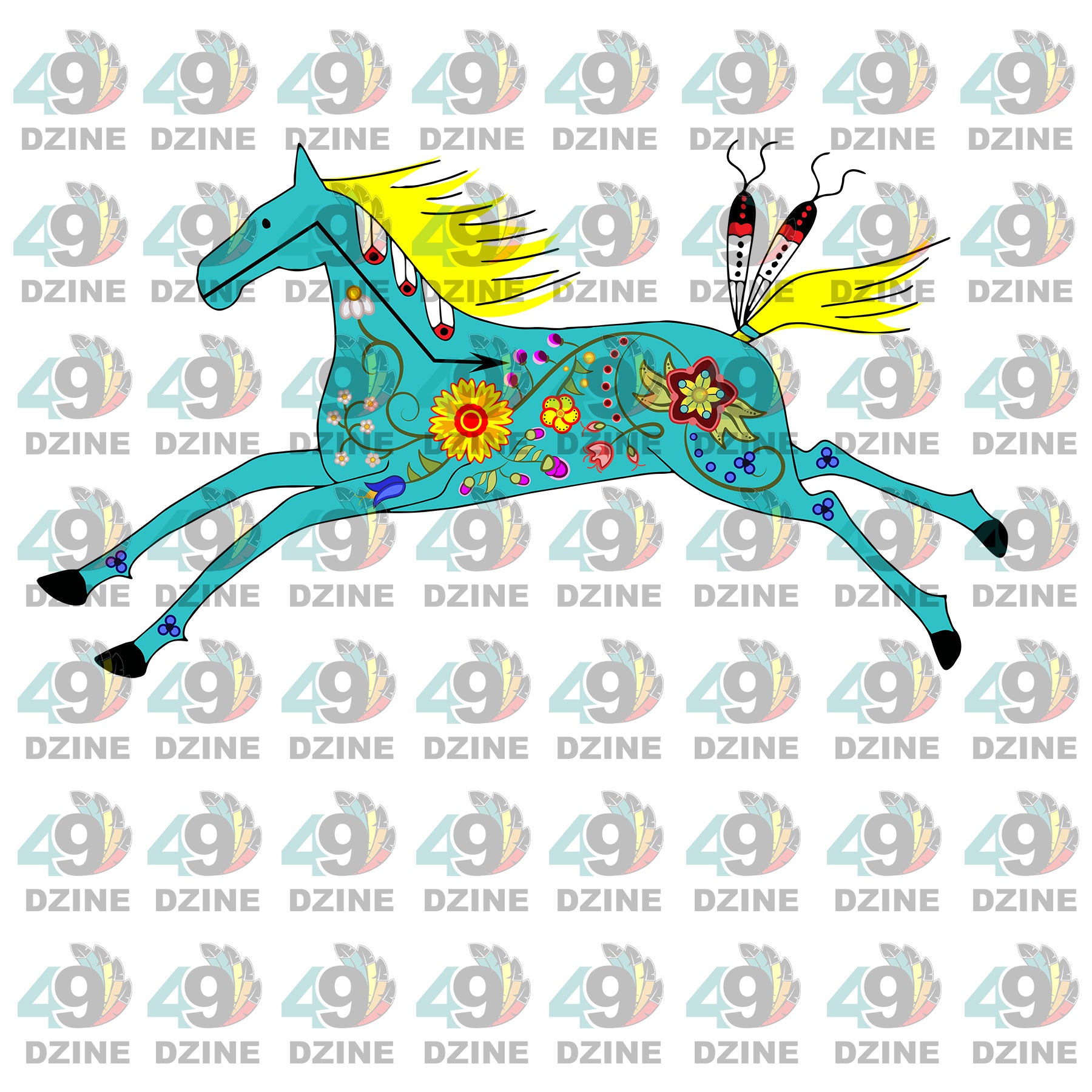 Floral Ledger Horse Turquoise UV Sticker