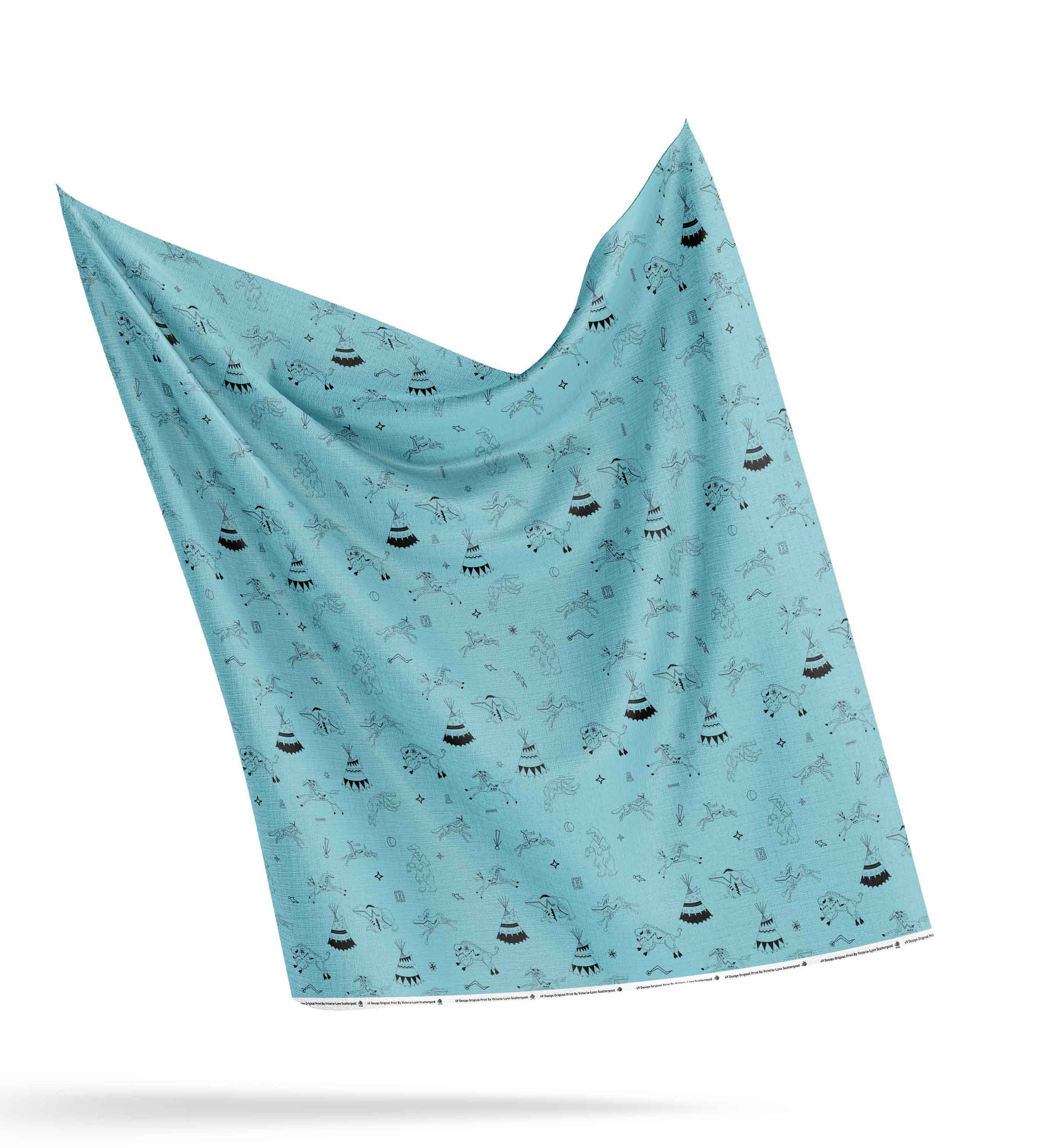 Ledger Dabbles Turquoise Satin Fabric by the Yard