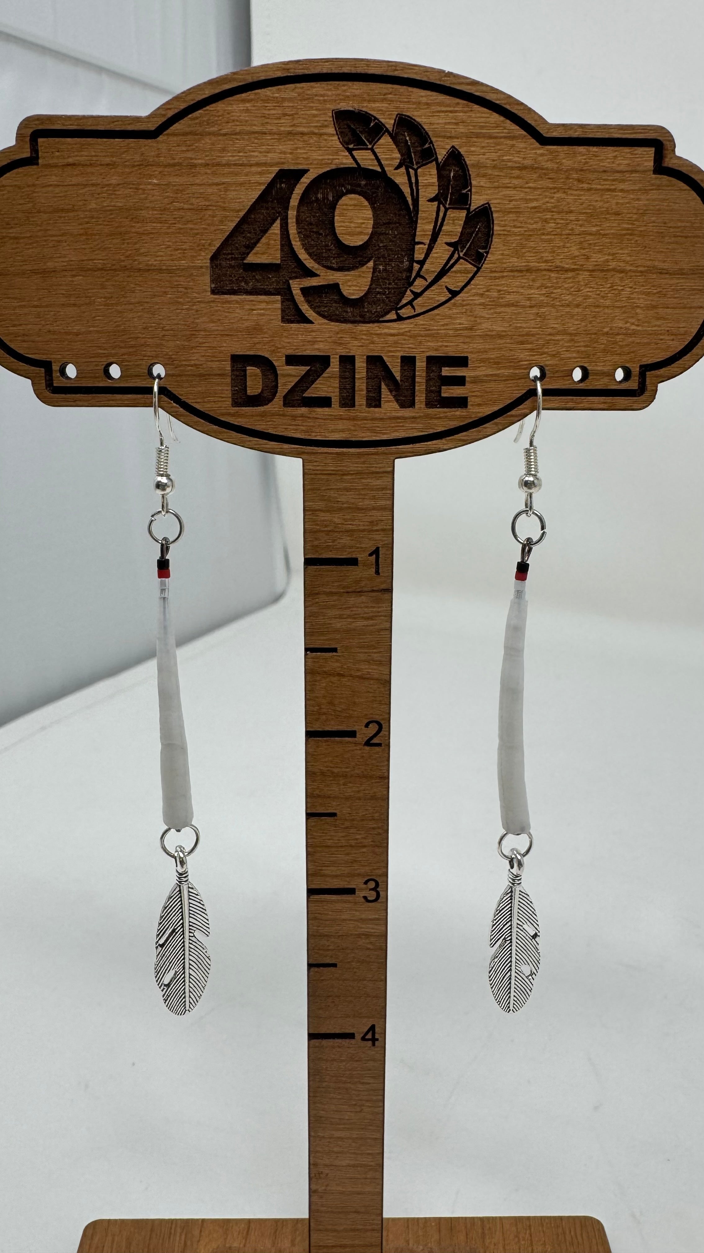 Mikey Runningbird Simple White Beaded Feather Earrings