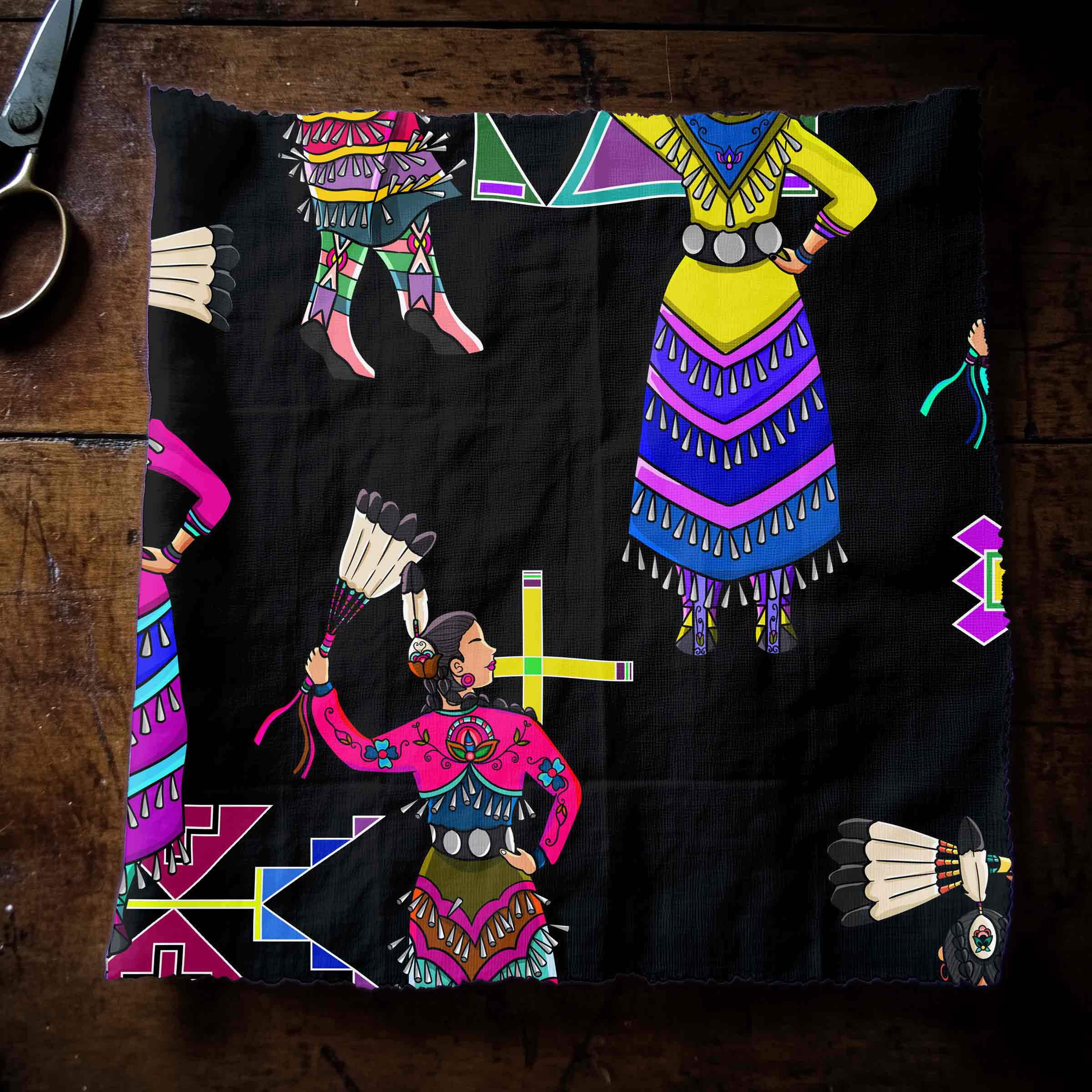 Women's Jingle Dancers Black Large Cotton Poplin