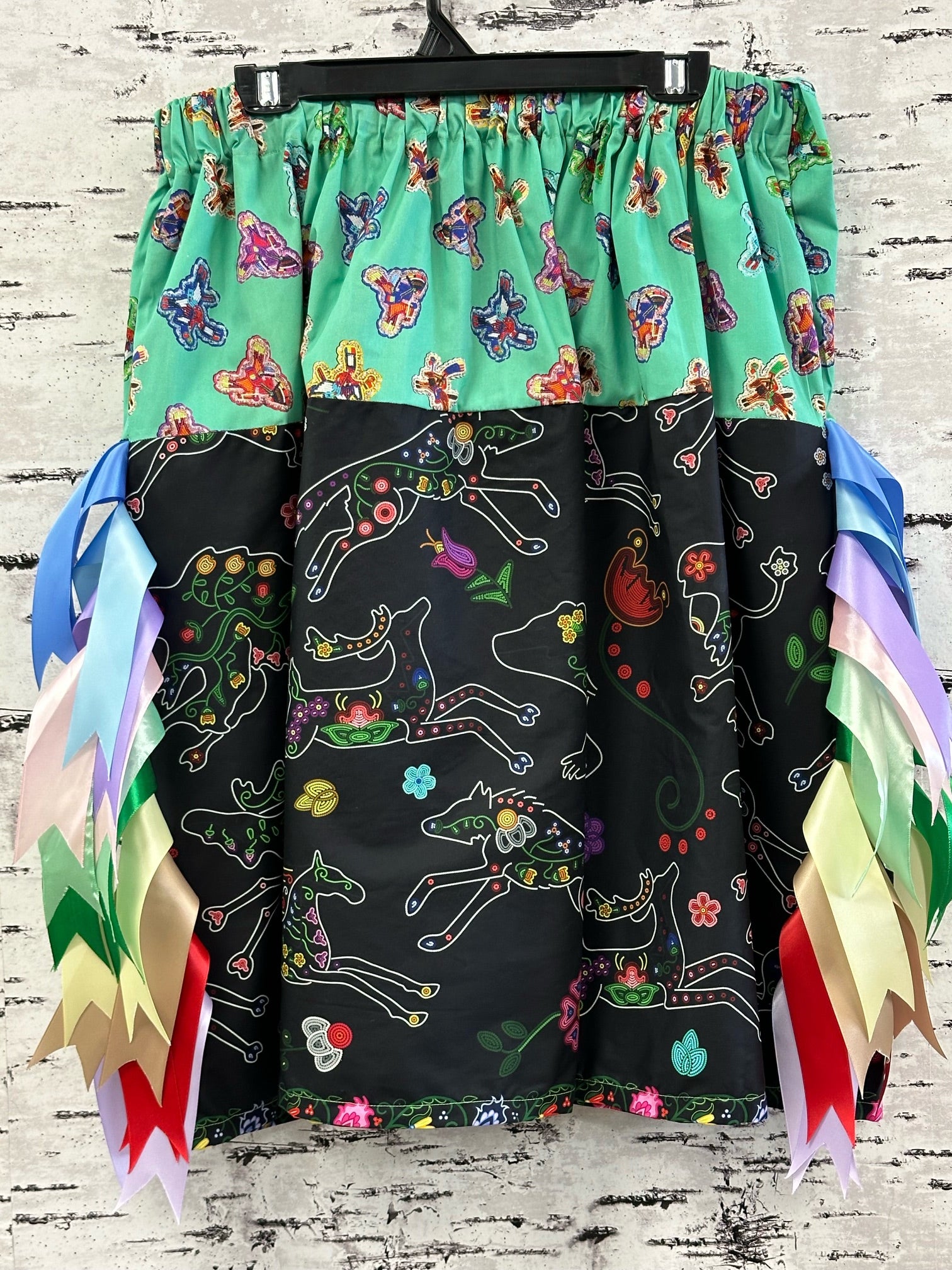 Floral Beaded Animals and Riders Ribbon skirt