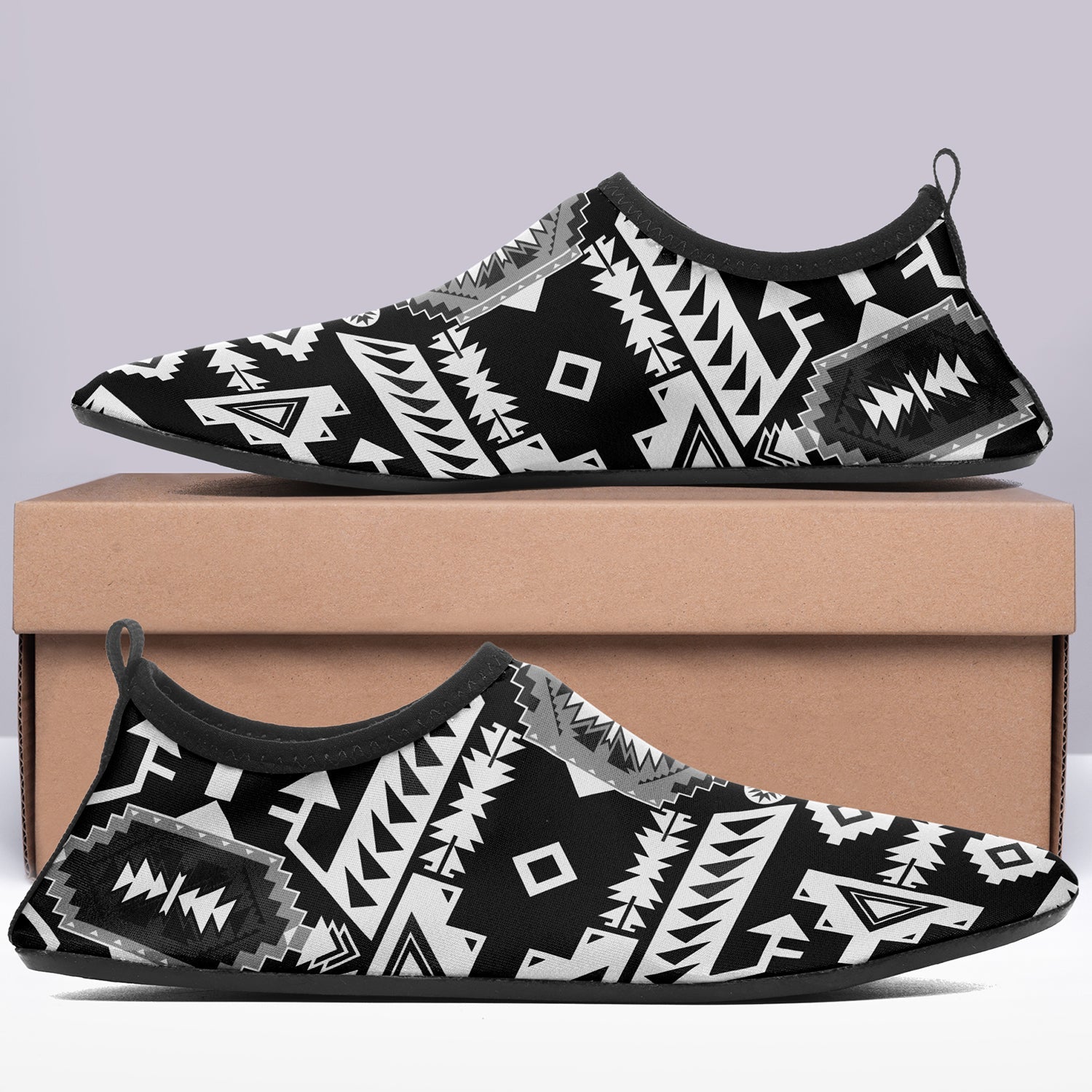 Chiefs Mountain Black and White Sockamoccs Slip On Shoes