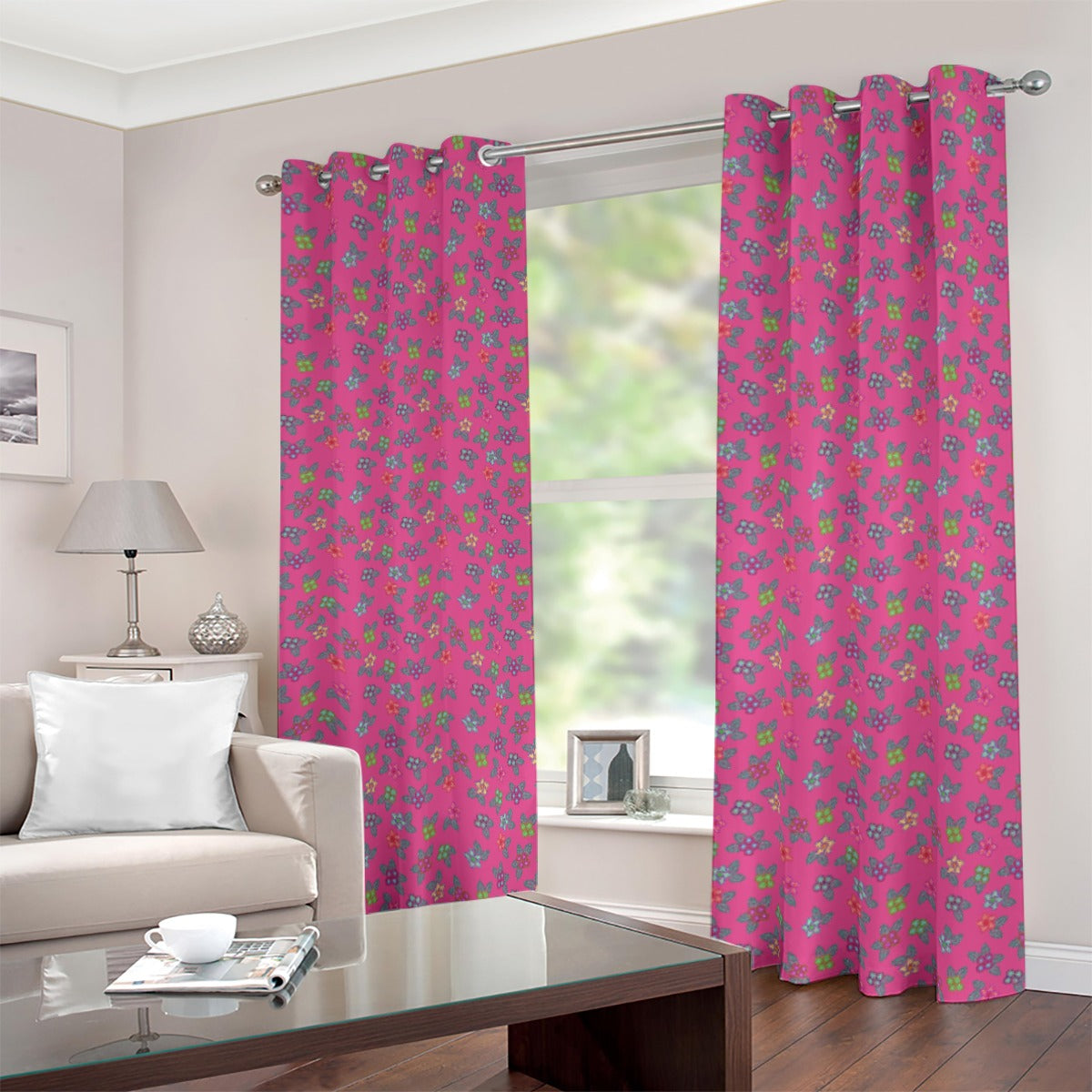 Berry Flowers Pink Window Blackout Curtain  (42 inch x 45 inch)