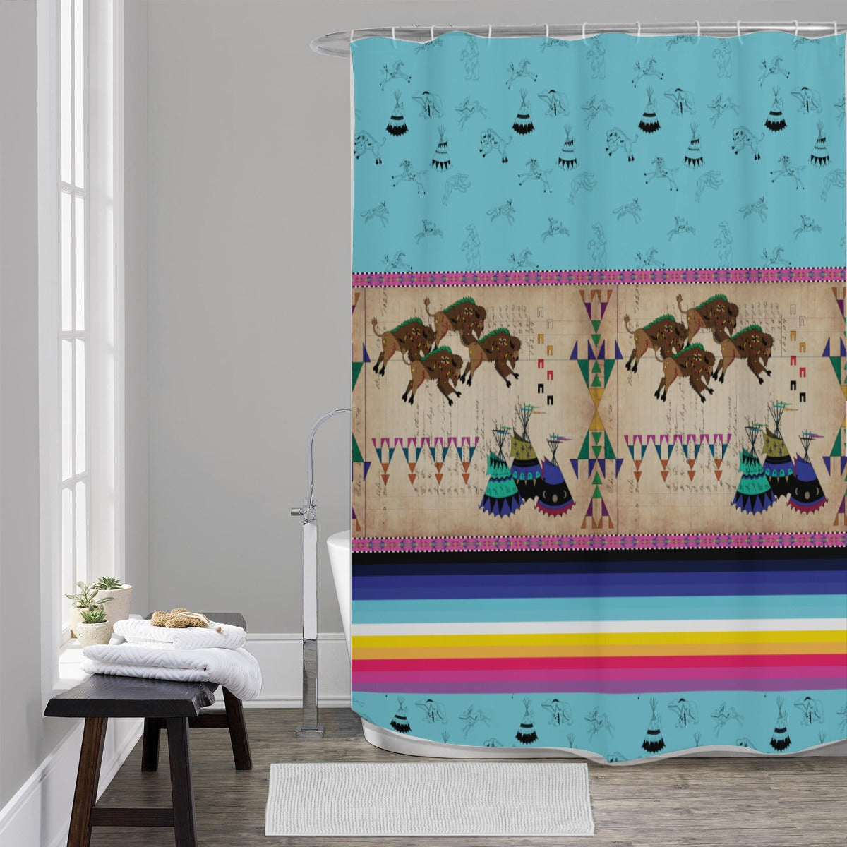 Ledger Buffalos Running Sky Shower Curtain (59 inch x 71 inch)