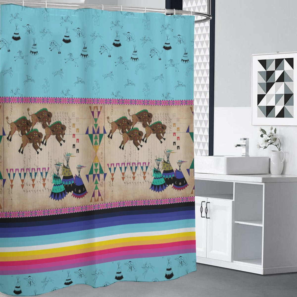 Ledger Buffalos Running Sky Shower Curtain (59 inch x 71 inch)