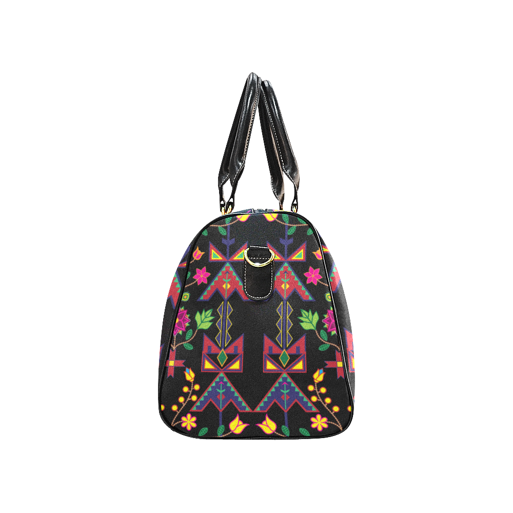 Geometric Floral Spring Black Waterproof Travel Bag