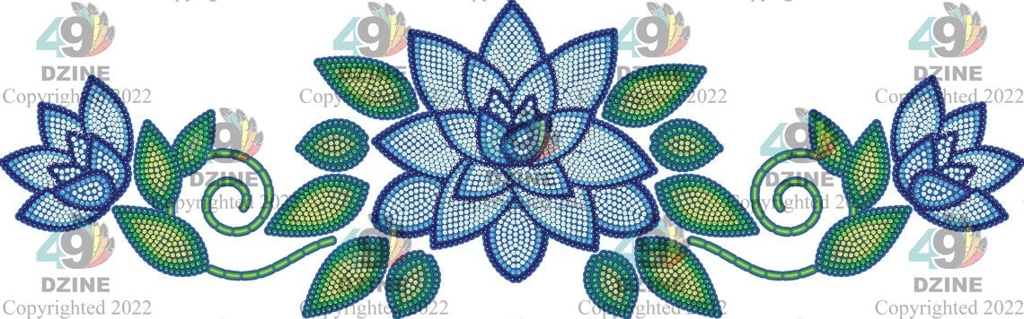 Glitter 11-inch Floral Transfer - Beaded Florals Royal