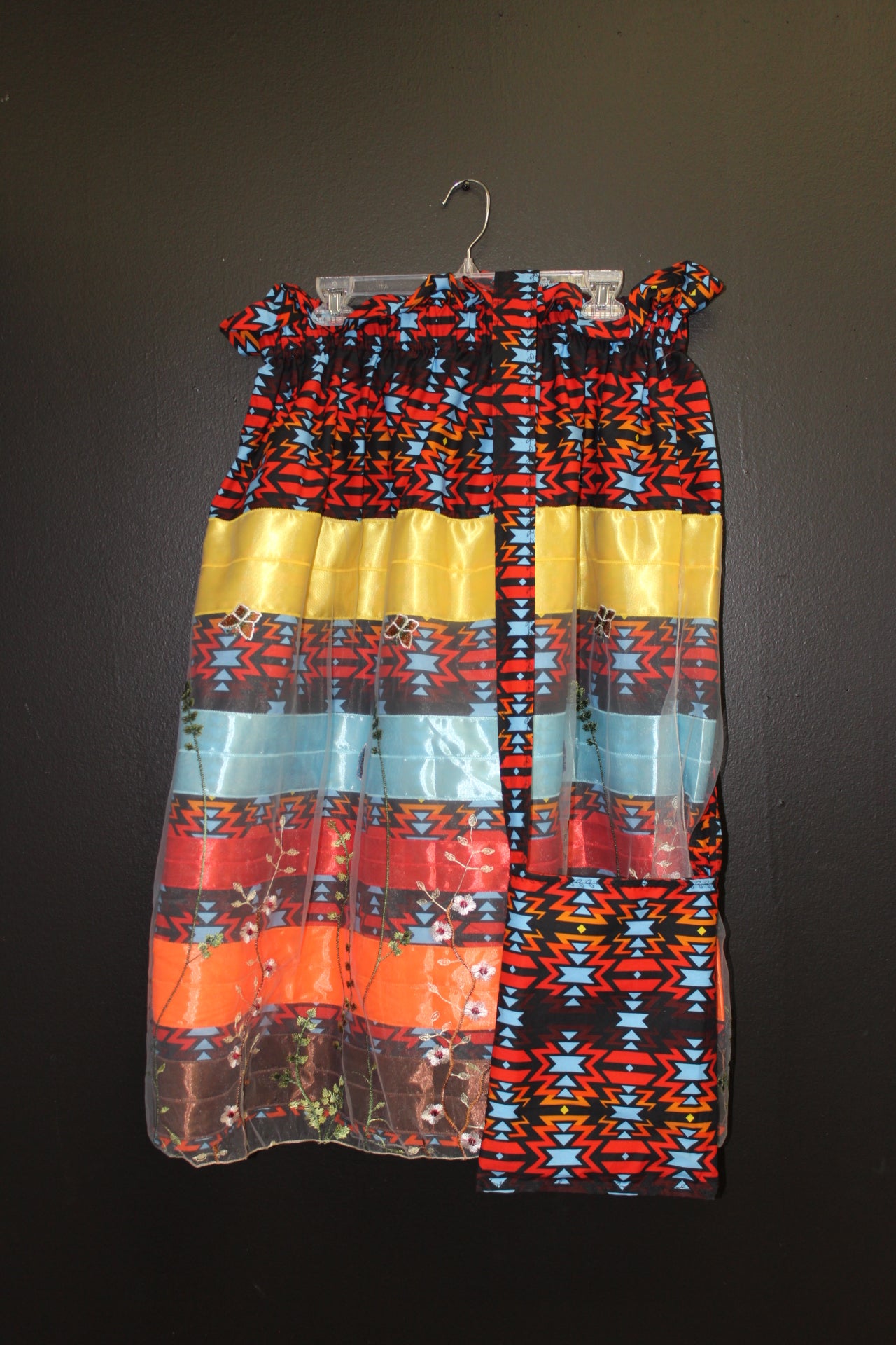 Fire Colors and Turquoise Overlay Ribbon Skirt w/ Bag