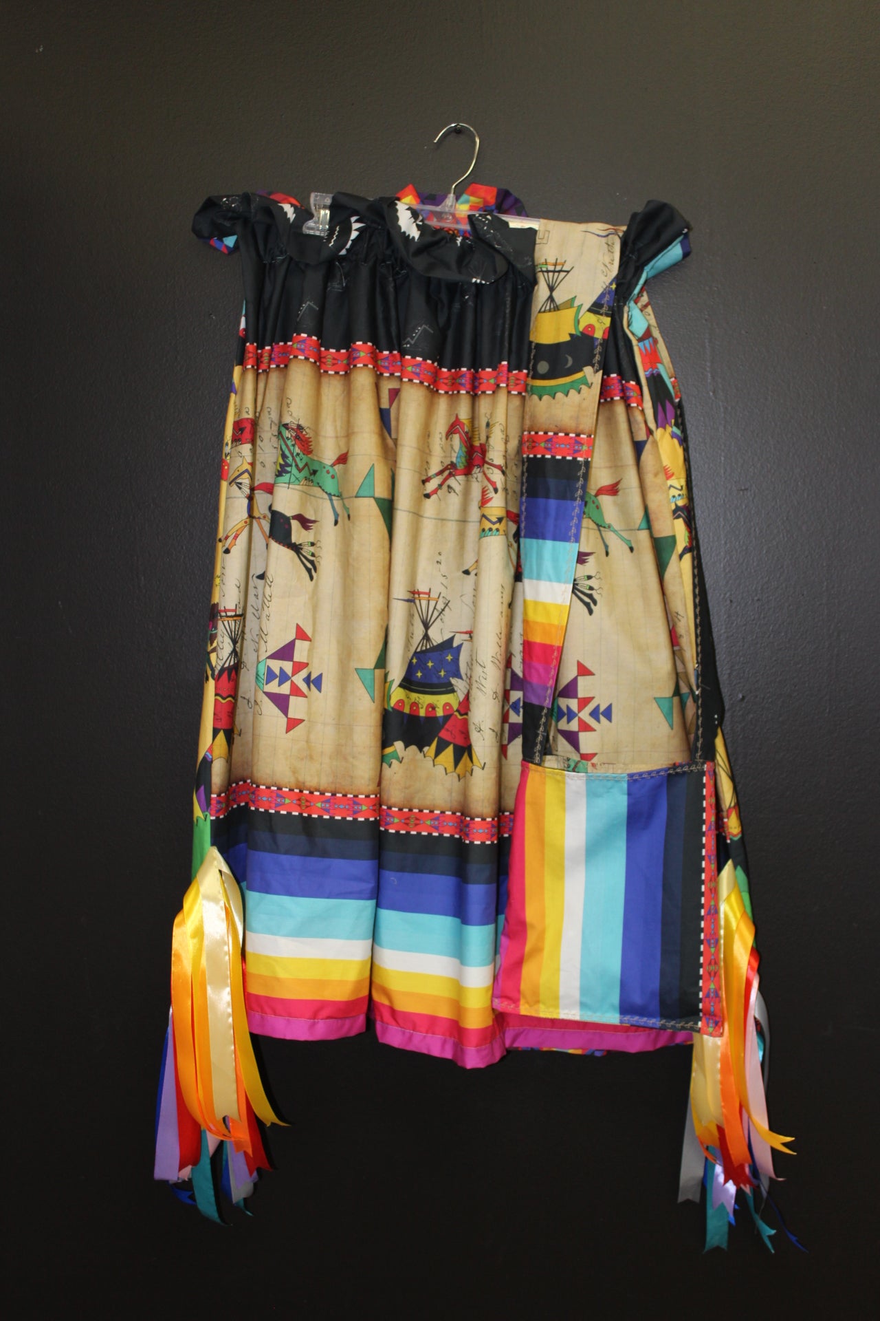 Double sided Ledger Black/Prairie Bison Hunt Overlay Ribbon Skirt w/ Bag