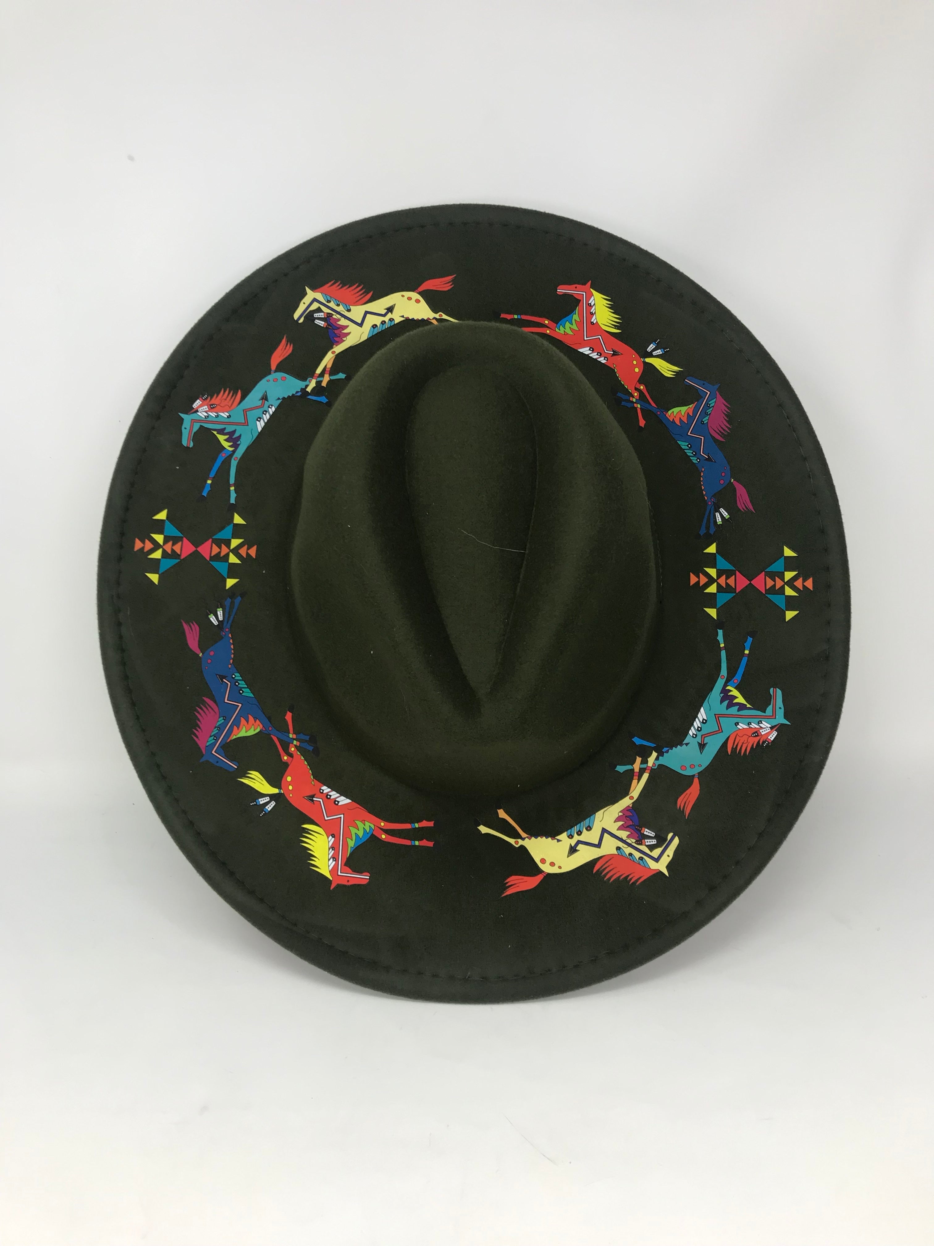 Ledger Horses Olive Green Fedora Hat