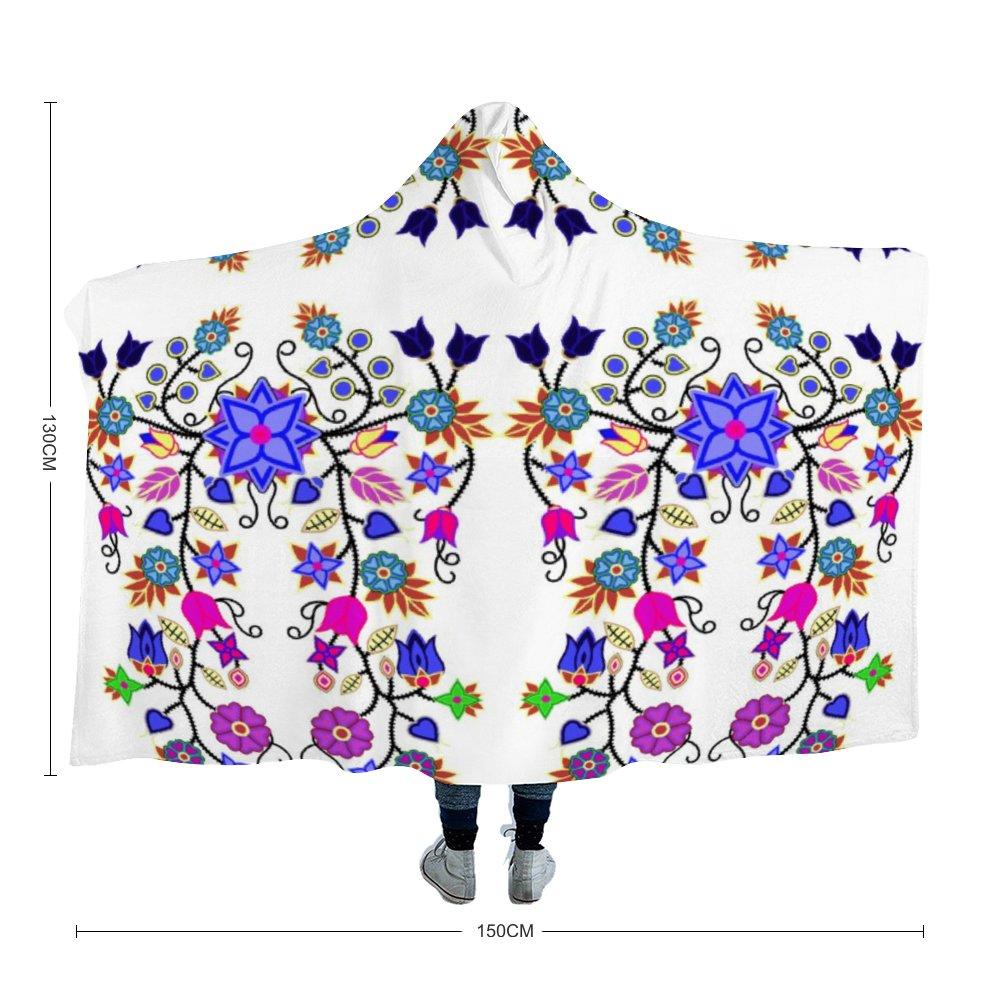 Floral Beadwork Seven Clans White Cloak Hooded Blanket 49 Dzine Youth Size - 51"x60" 