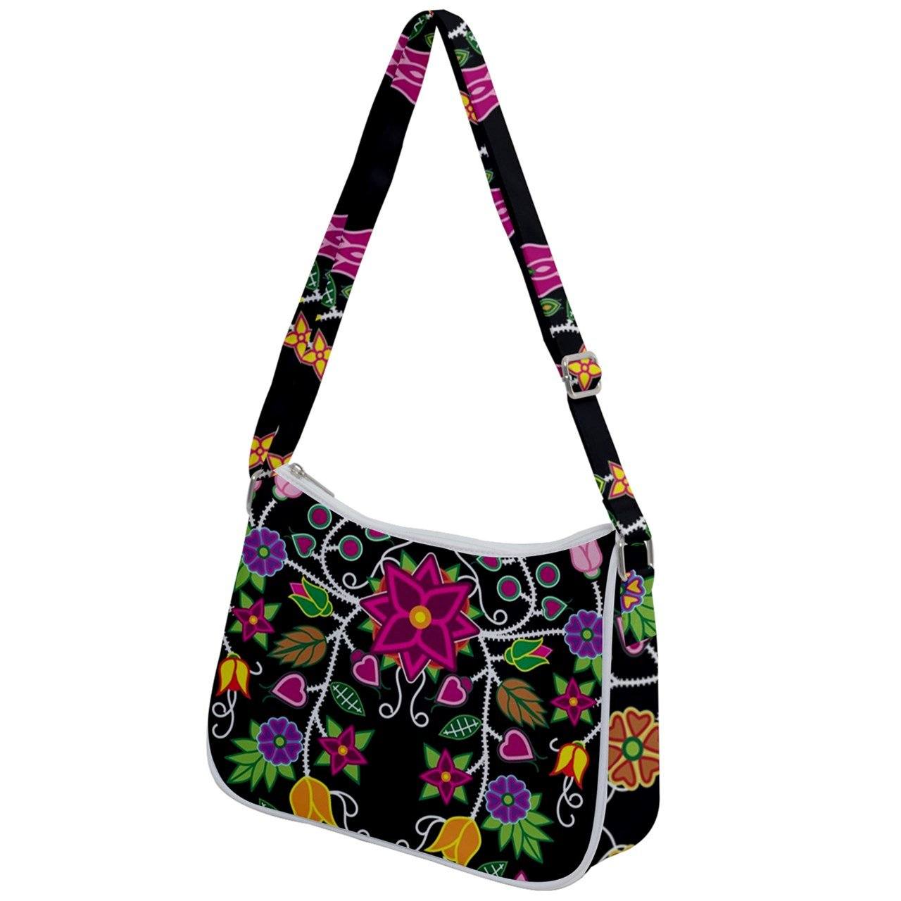 Floral Beadwork Zip Up Shoulder Bag reusable-grocery-bags 49 Dzine 