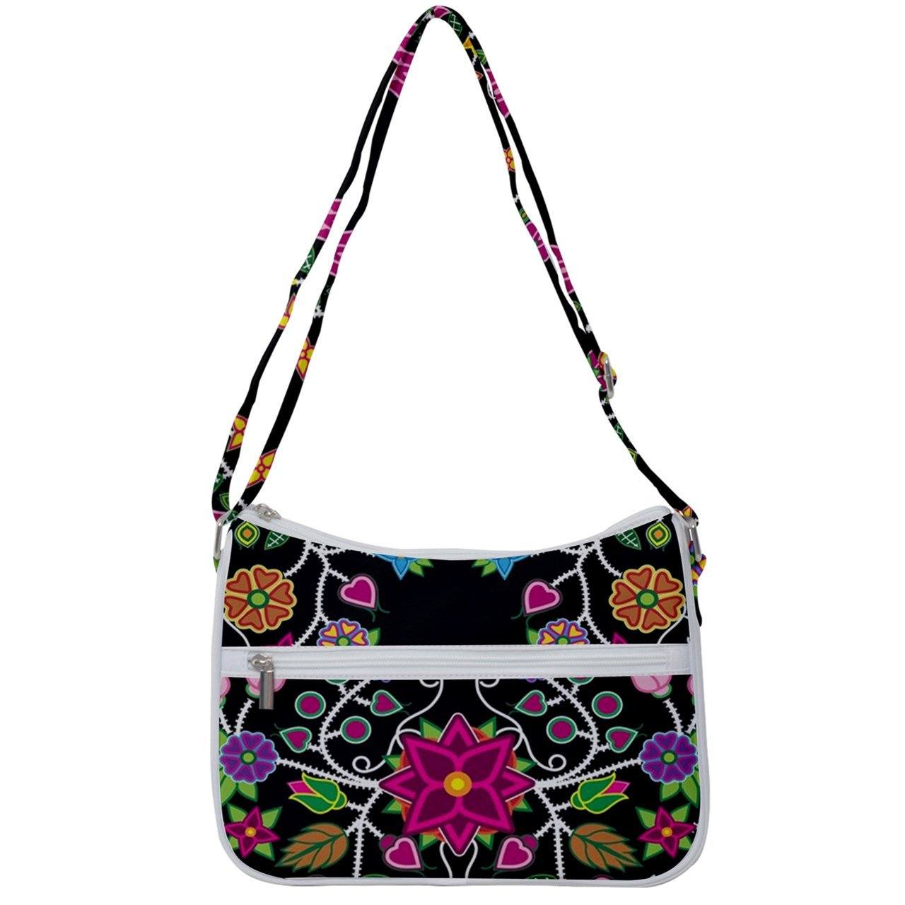 Floral Beadwork Zip Up Shoulder Bag reusable-grocery-bags 49 Dzine 