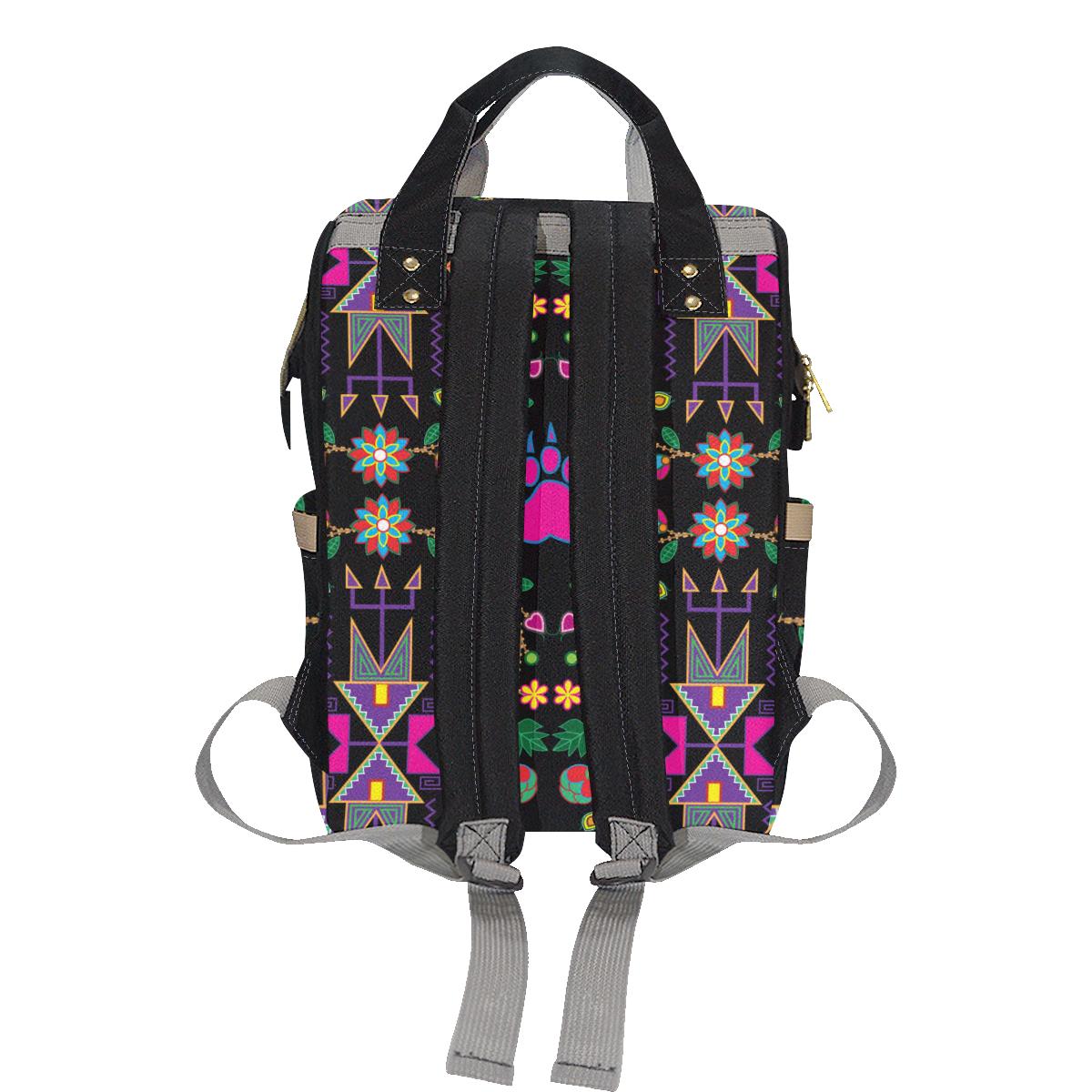 Geometric Floral Fall-Black Multi-Function Diaper Backpack (Model 1688) Diaper Backpack (1688) e-joyer 