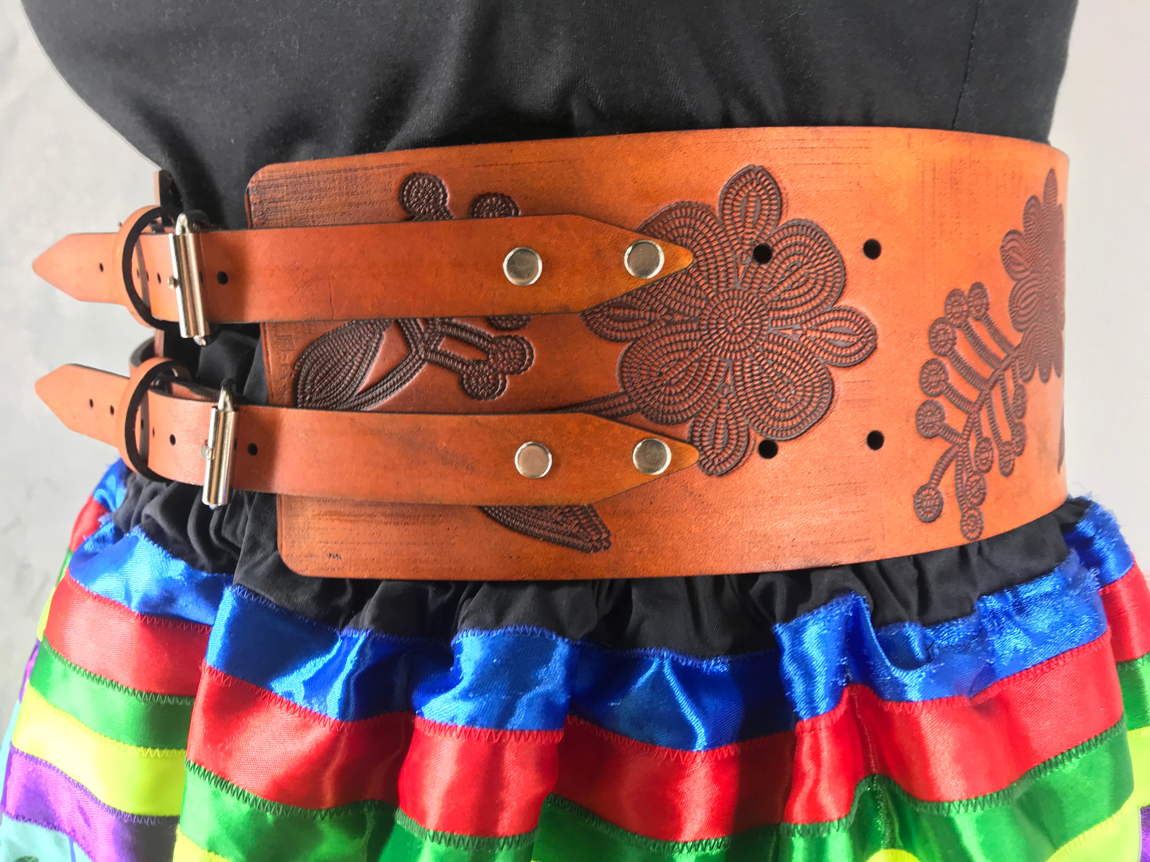 Midnight Garden Handmade Thick 4 Inch Leather Belt
