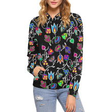 Load image into Gallery viewer, Indigenous Paisley - Black All Over Print Hoodie for Women (USA Size) (Model H13) All Over Print Hoodie for Women (H13) e-joyer 
