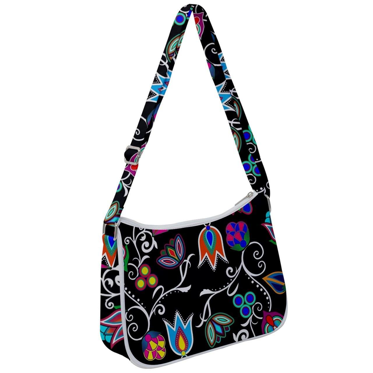 Indigenous Paisley Black Zip Up Shoulder Bag reusable-grocery-bags 49 Dzine 