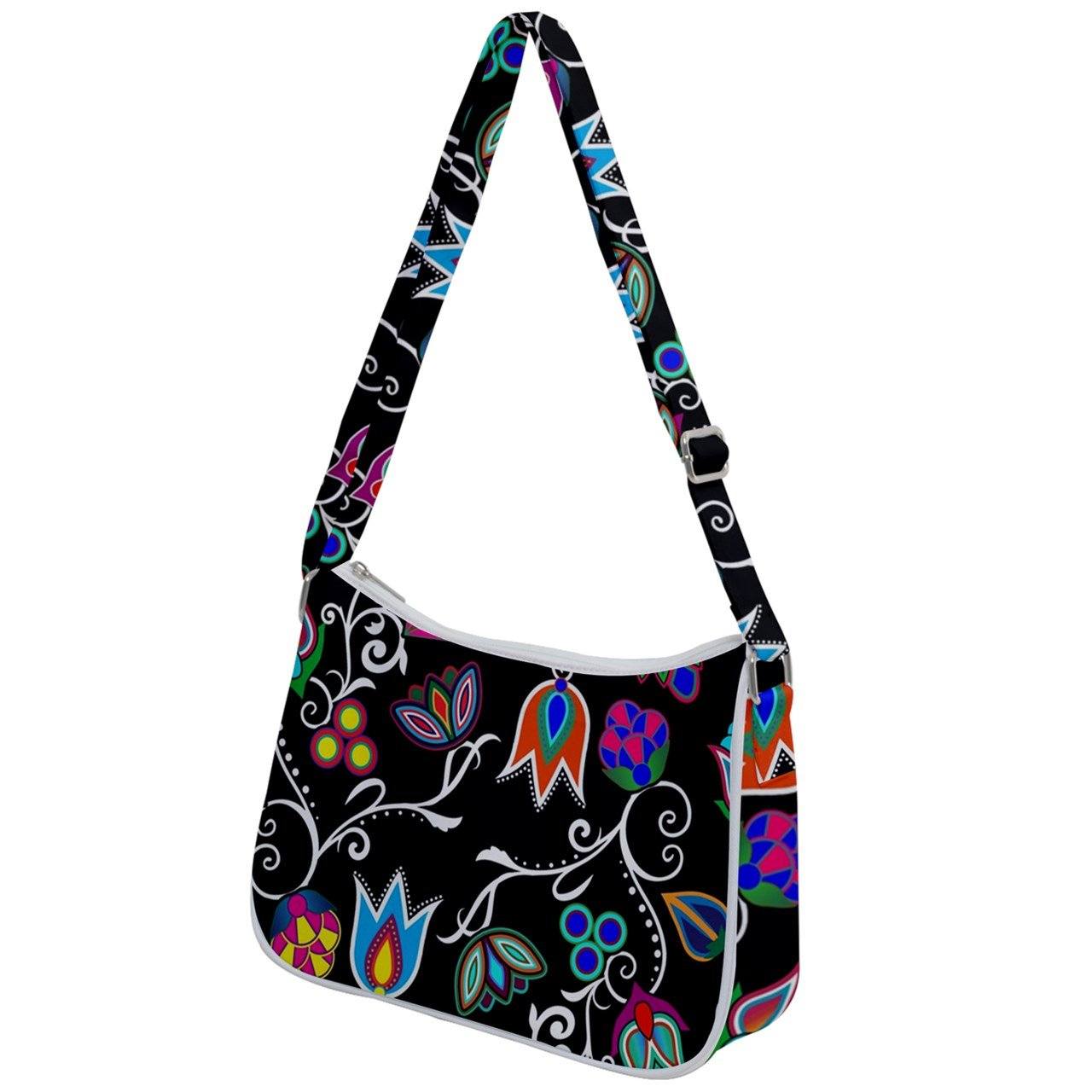 Indigenous Paisley Black Zip Up Shoulder Bag reusable-grocery-bags 49 Dzine 