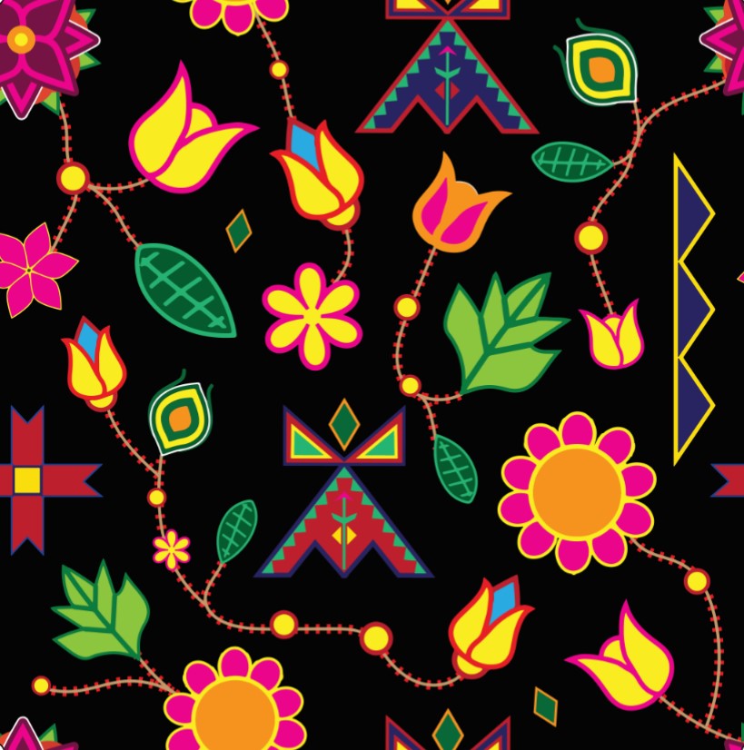 Geometric Floral Spring Black Cotton Fabric by the Yard