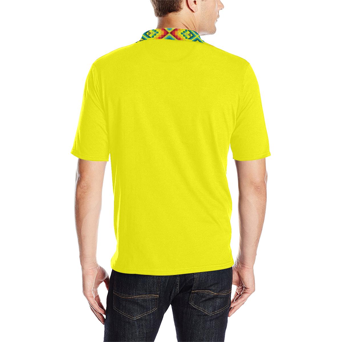 Yellow Blanket Strip Men's All Over Print Polo Shirt (Model T55) Men's Polo Shirt (Model T55) e-joyer 