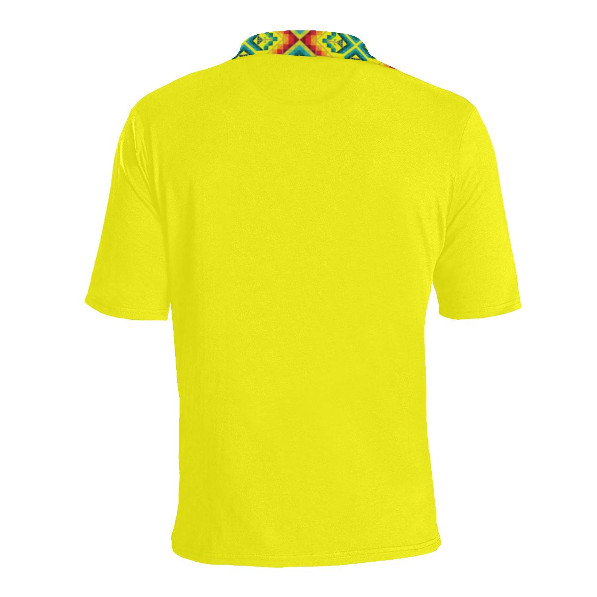Yellow Blanket Strip Men's All Over Print Polo Shirt (Model T55) Men's Polo Shirt (Model T55) e-joyer 
